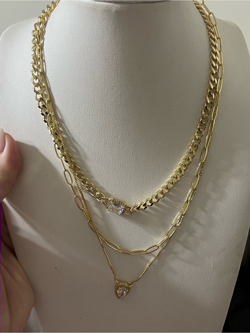 Layered Gold-Tone Necklace Set with Cubic Zirconia Accents